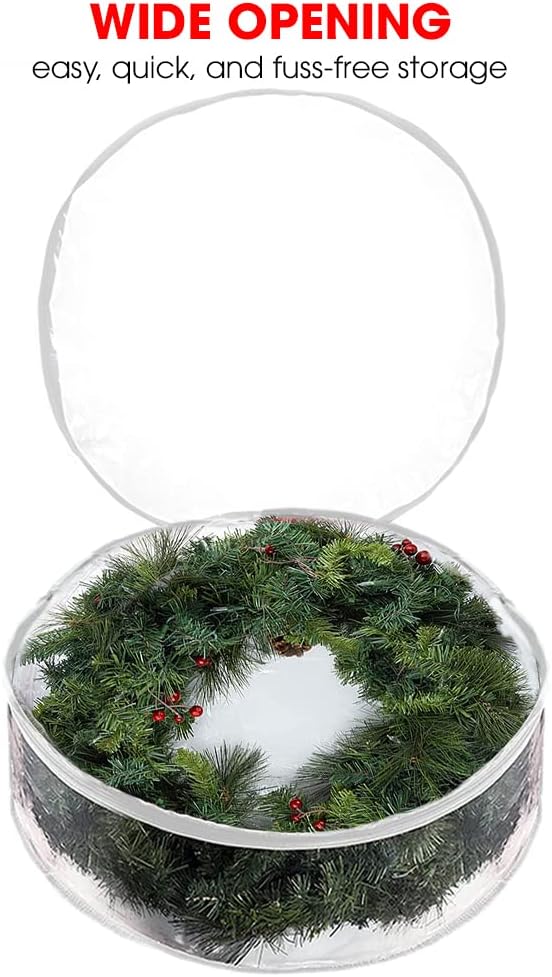 ProPik Christmas Wreath Storage Bag - 30" Waterproof PVC Container with Handles | 2 Pack, Clear Design