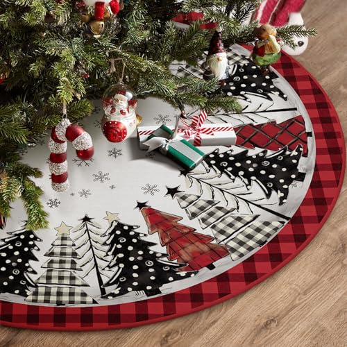 48-Inch Red and Black Buffalo Plaid Christmas Tree Skirt - Holiday Mat