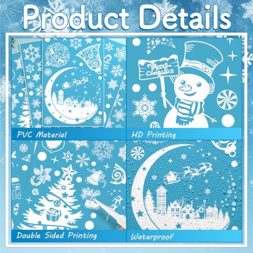 White Christmas Window Clings, 10 Sheets 206 Pcs