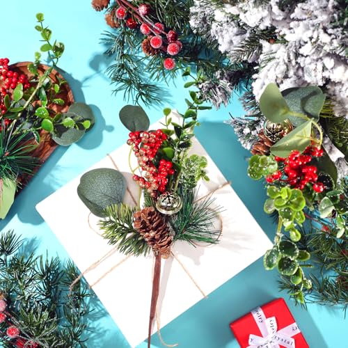Artificial Christmas Berry Picks - 12 Inch Red Pine Cones & Holly Stems for Holiday Decor