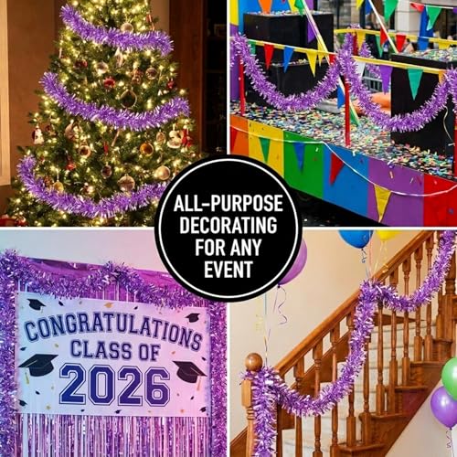 Anderson's Metallic Lavender Tinsel Twist Garland 25ft - Iridescent Party Decor