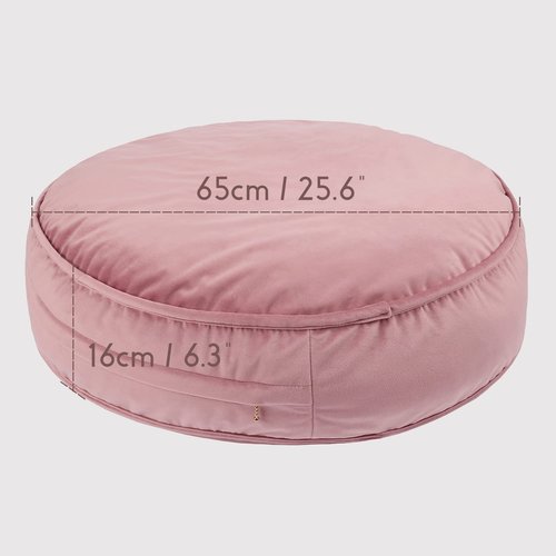 YIUOR Velvet Floor Pillows Round Chair Cushion Couch Throw Pillow Soft Pouf Seat Mattress Bean Bag for Reading Nook Play Room (25.6", Dusty Rose)
