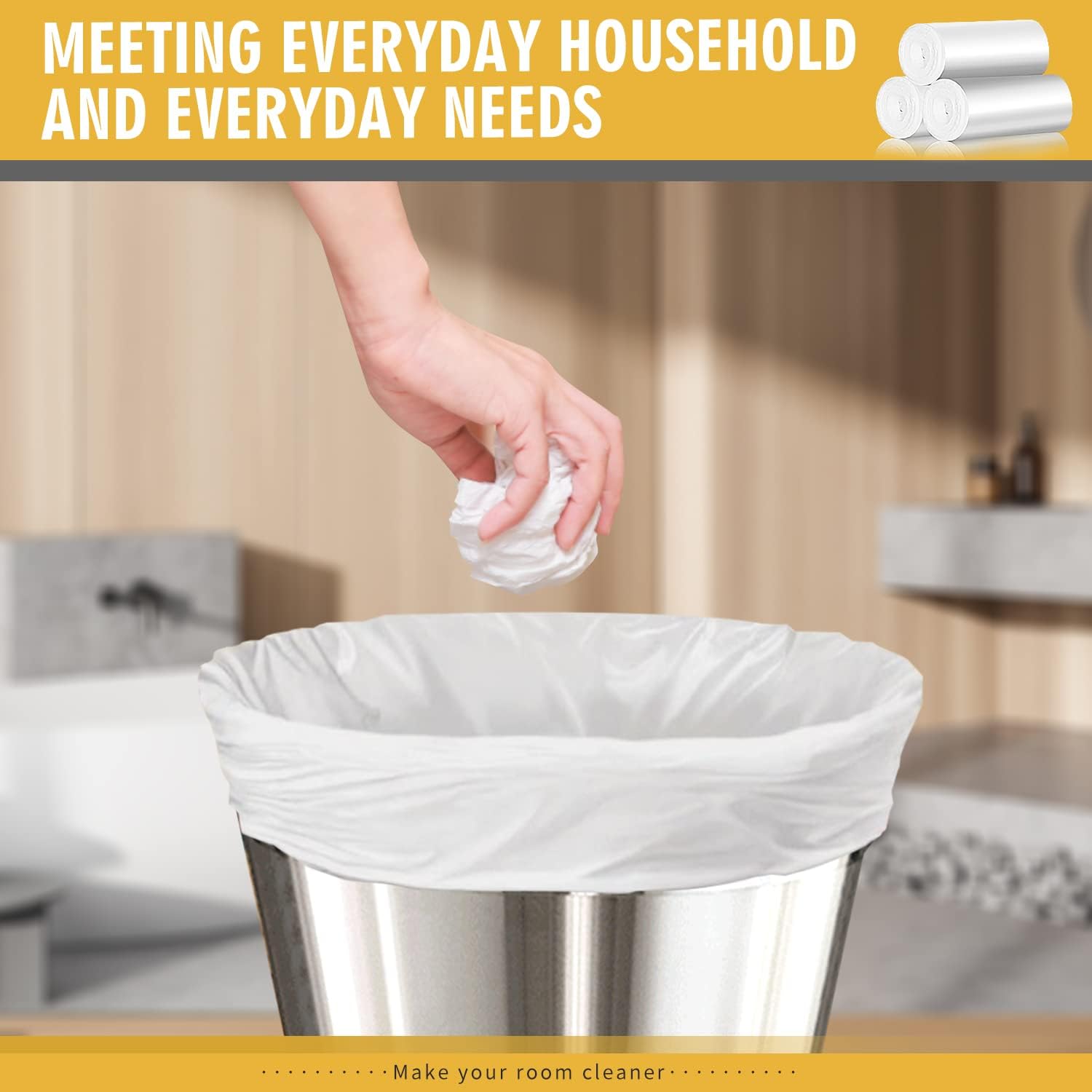 Skiennix 4 Gallon Trash Bags - Unscented Small Garbage Can Liners for Bathroom & Kitchen | 105 Count