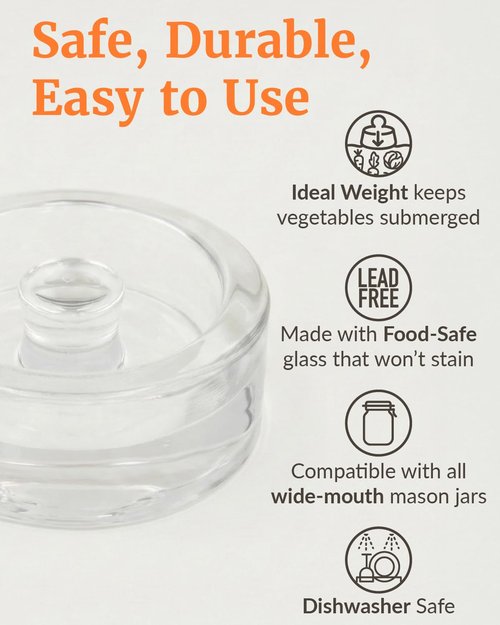 Elementi Glass Fermentation Weight Set of 4 - Easy Grip Fermenting Weights, Perfect Fit for Wide Mouth Mason Jars, Durable Soda-Lime Glass for Sauerkraut, Kimchi & More - Pickling & Canning Weights