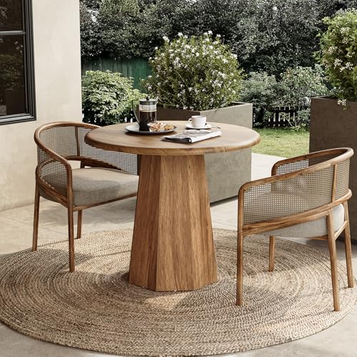 31.5-inch Round Dining Table, Rustic Brown Wood Kitchen Table for 4