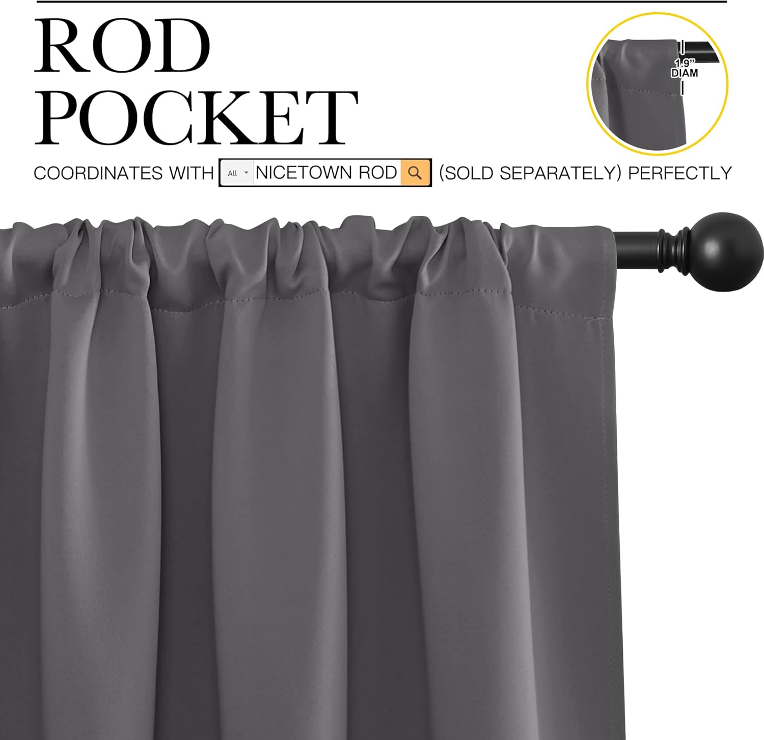 NICETOWN Grey Window Curtains - Thermal Insulated Blackout Drapes for Small Windows | 2 Panels, W42 x L45-Inch