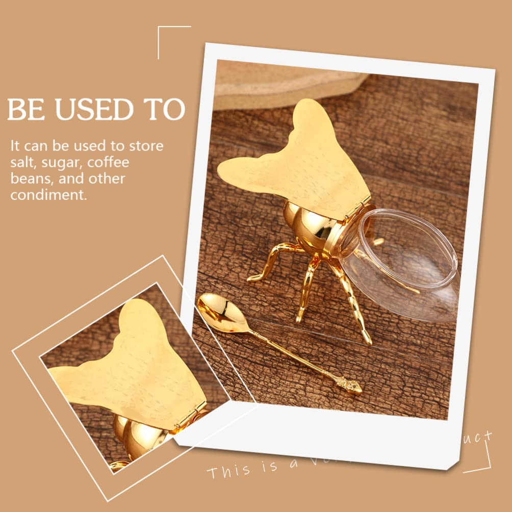 UPKOCH Bee Honey Jar, Glass Honey Pot Container, Syrup Dispenser, Crystal Condiment Pot with Spoon, Sugar Holder Bowl with Decorative Statue for Kitchen Home, Golden