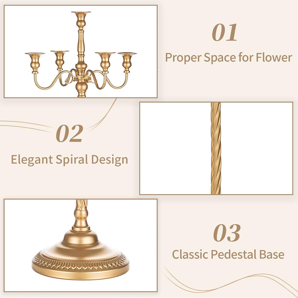 Sziqiqi Gold Floor Candelabra | Tall 5-Arm Metal Candle Holder for Elegant Wedding Centerpieces