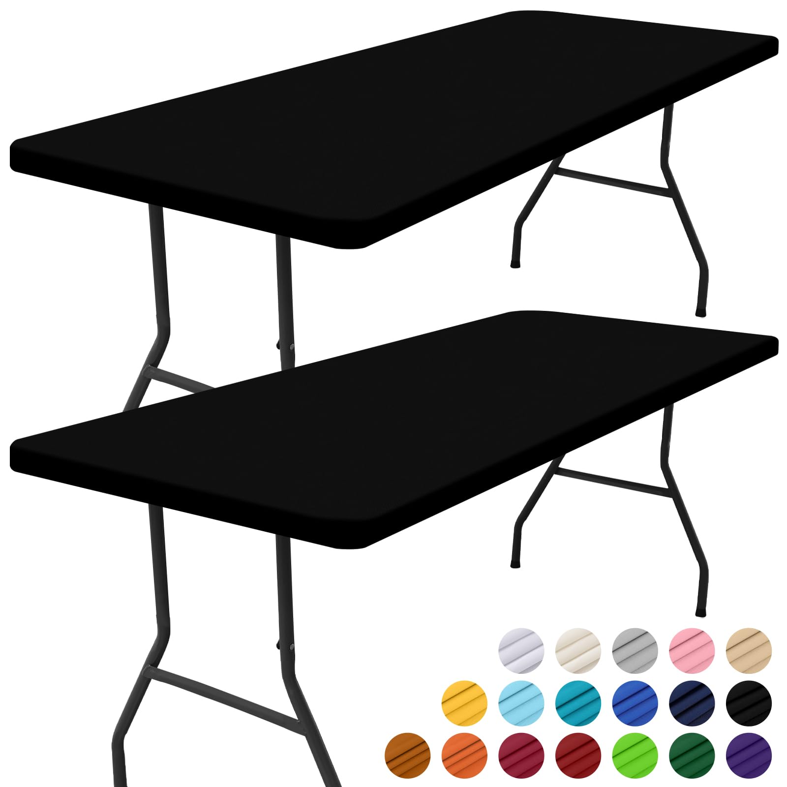 Smiry 2 Pack Rectangle Picnic Table Cloth, Waterproof Elastic Fitted Tablecloths, Washable Polyester Rectangular Patio Table Cover for Camping, Indoor and Outdoor (Black, 30"x60")