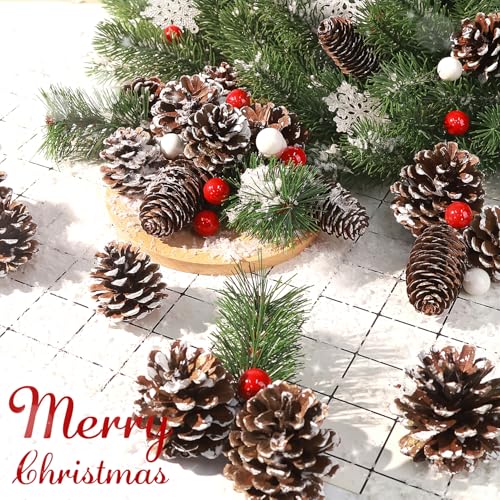 Hatisan 200PCS Christmas Pine Cones, Berries, Snowflakes & Branches Set for Holiday Decorations