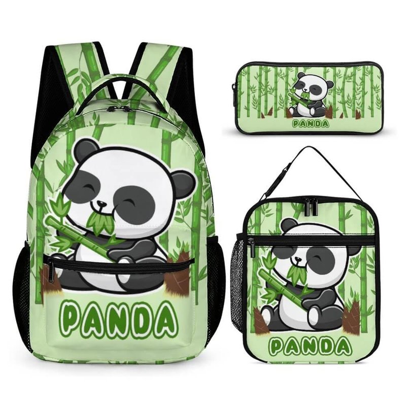 CaomeiWu Panda Backpack with Lunch Box & Pencil Case for Kids Girls Boys School, 16 Inch Cute Pandas Bookbag, School Backpack for Students Children, Lightweight, Large Capacity