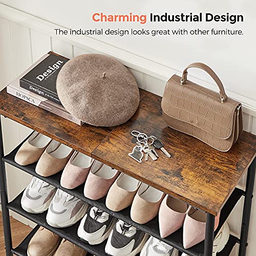 4-Tier Industrial Shoe Rack, Entryway Shoe Storage Organizer with Steel Frame