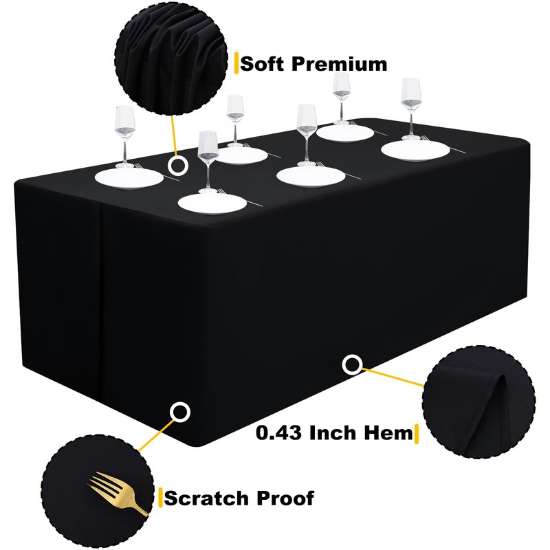 Smiry 2 Packs Fitted Black Tablecloths, 6 Foot Rectangle Polyester Fabric Table Cloths, Washable Table Cover for Trade Show, Craft Show, Parties, Birthday, Wedding, 72 x 30 Inch