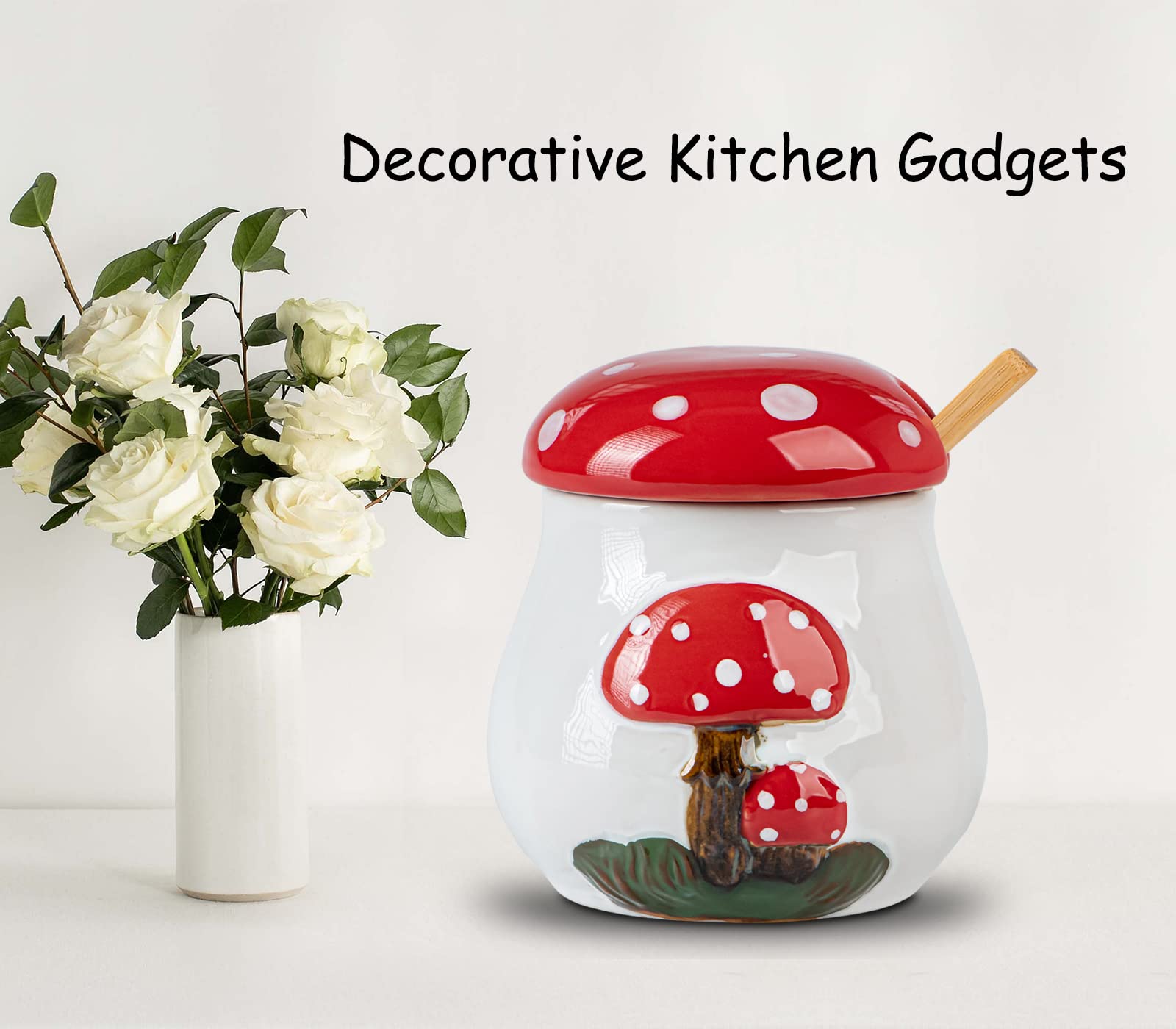 dgudgu Mushroom Sugar Bowl With Lid And Spoon Ceramic Sugar Bowl For Countertop Sugar Dish With Lid And Bamboo Spoon Sugar Container