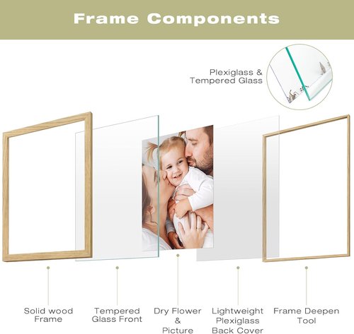 Floating Picture Frame by [Brand Name] - Solid Wood Design for Pressed Flowers | Real Glass Front - Versatile 8.5x11 or 11x14 Size (Natural Wood, 1 Pack)