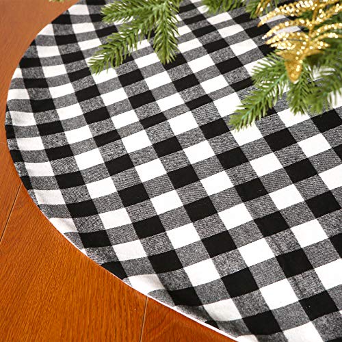 36-Inch Black and White Buffalo Plaid Christmas Tree Skirt Decor