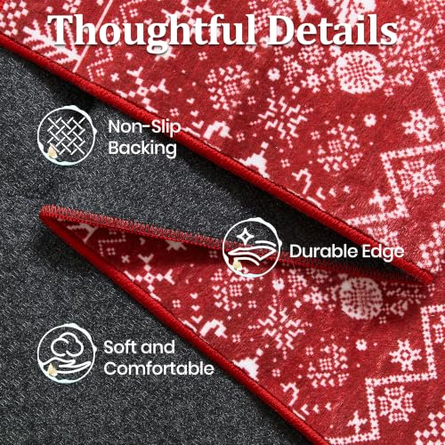 Miukiki 2x8 Christmas Runner Rug Red Non-Slip Washable Kitchen Hallway Decor