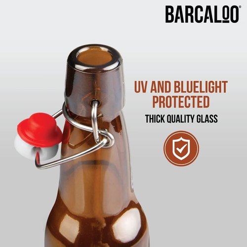 Barcaloo 12oz Flip Top Amber Glass Beer Bottles for Home Brewing - Set of 12 with Flip Caps for Beer and Wine Bottling - Family Owned American Business