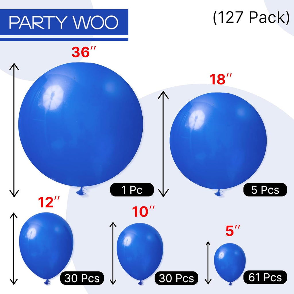 PartyWoo Royal Blue Balloons - 127-Piece Arch Kit for Baby Shower & Graduation | Various Sizes 5-18 Inch