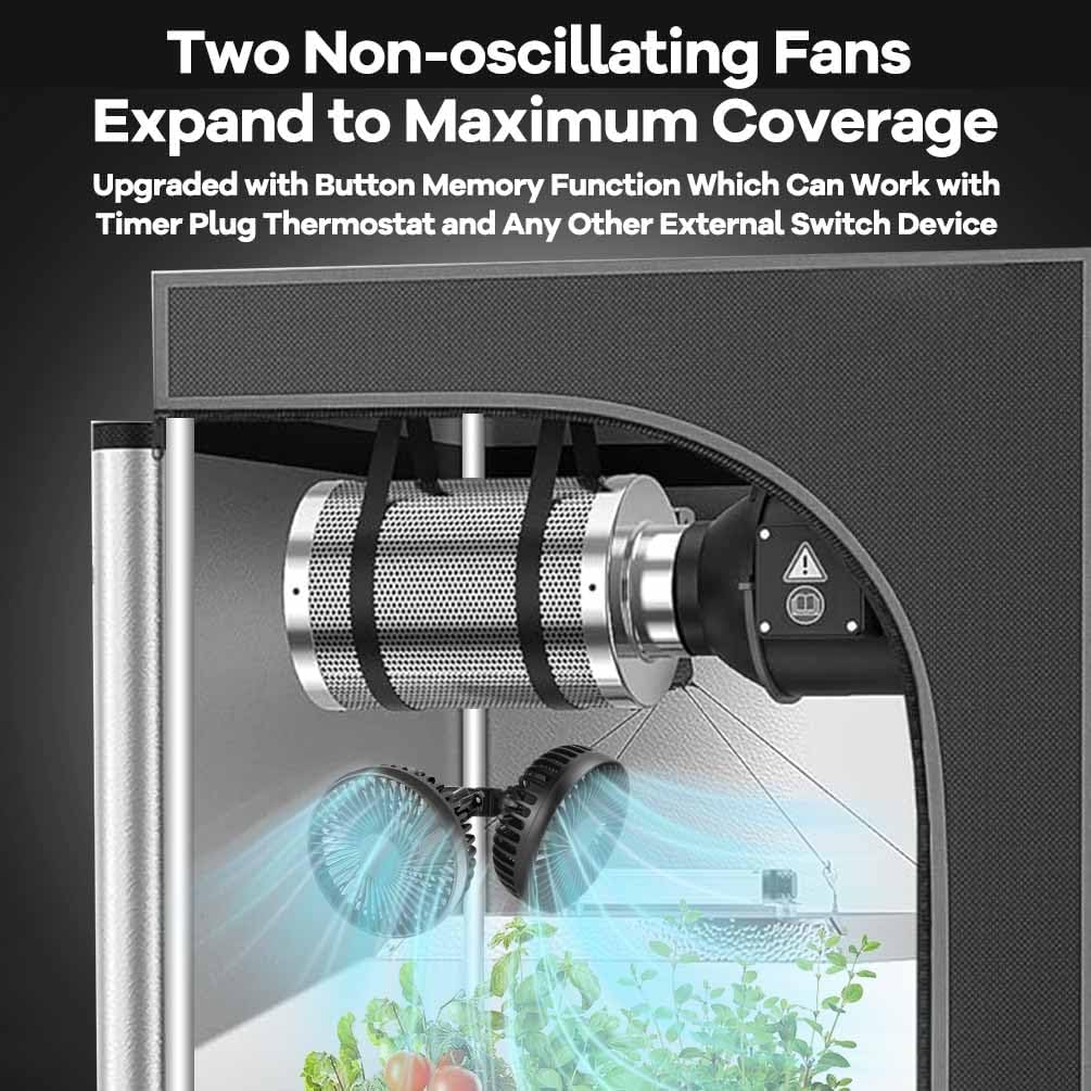 Skiennix Grow Tent Fan - 5-Inch Dual Fans for All-Direction Ventilation | 3-Speed, Waterproof, 8ft Cord