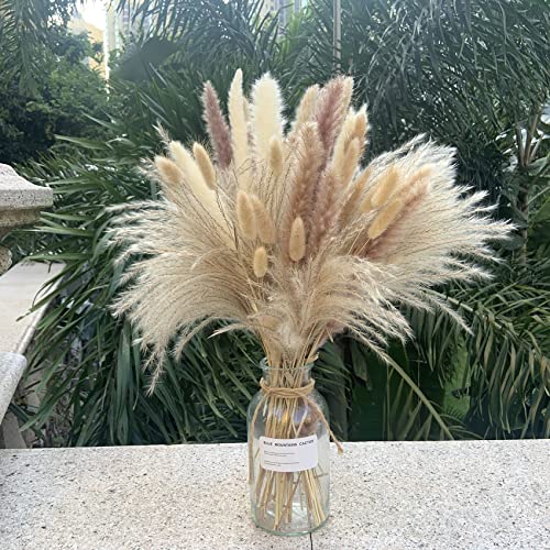 110 Pcs Natural Dried Pampas Grass Bouquet - 17.5" Fluffy Boho Decor