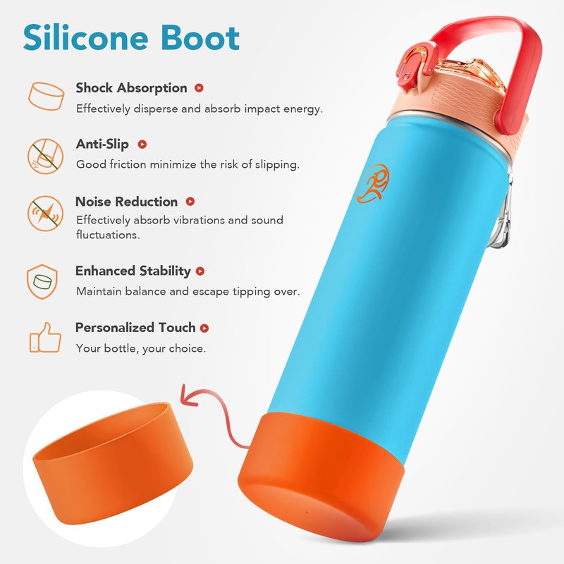 GOSWAG Insulated Water Bottle 24 oz, Stainless Steel Water Bottles with 2 Lids and Silicone Sleeve for School and Work, Double-Wall Vacuum Insulation