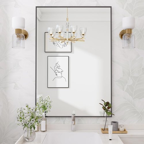 Koonmi Black Rectangle Wall Mirror - 20x30 Inch Aluminum Frame Vanity Mirror for Bathroom & Entryway