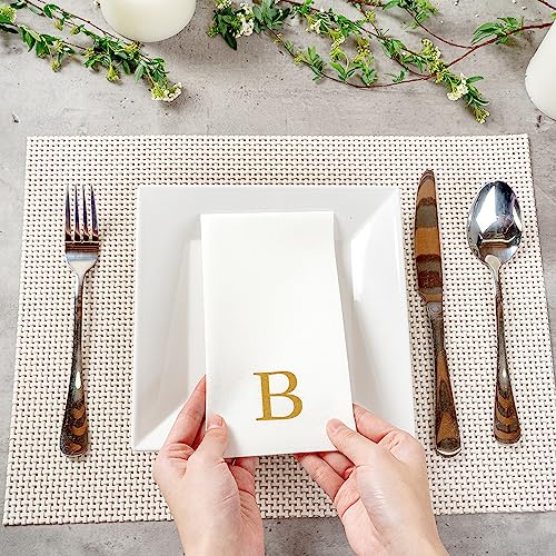 Monogrammed Gold Letter B Linen-Feel Paper Guest Towels - 50 Pack