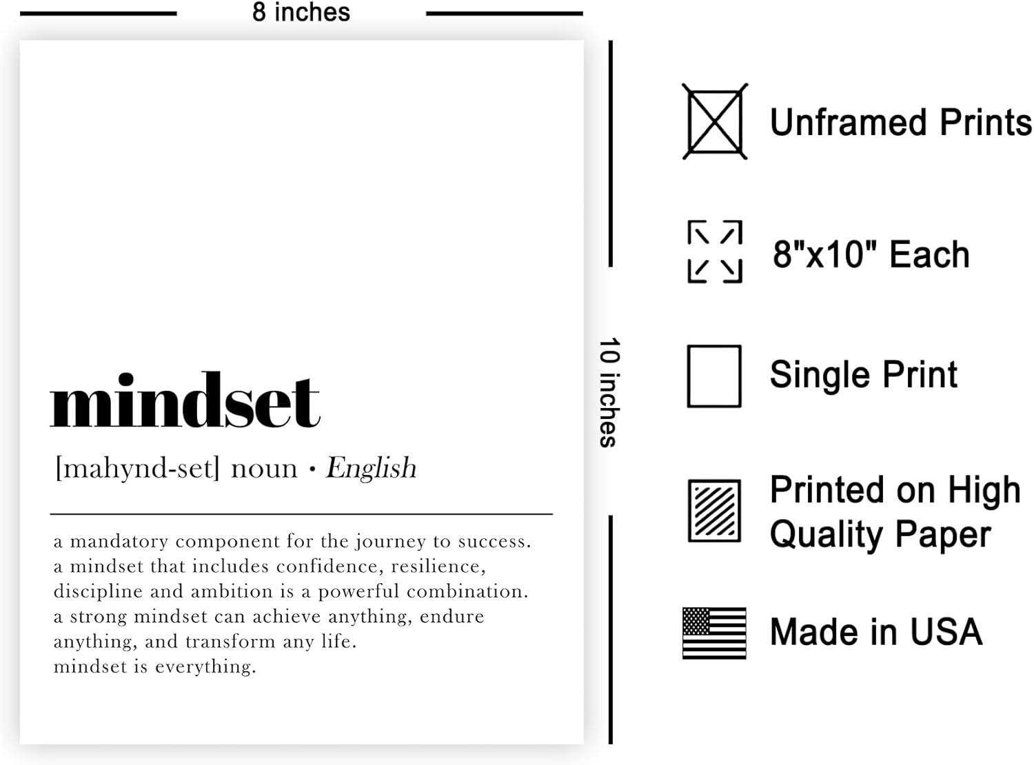 Poster Master Mindset Definition Print - Motivational Typography Wall Art - Inspiring Decor 8x10 UNFRAMED