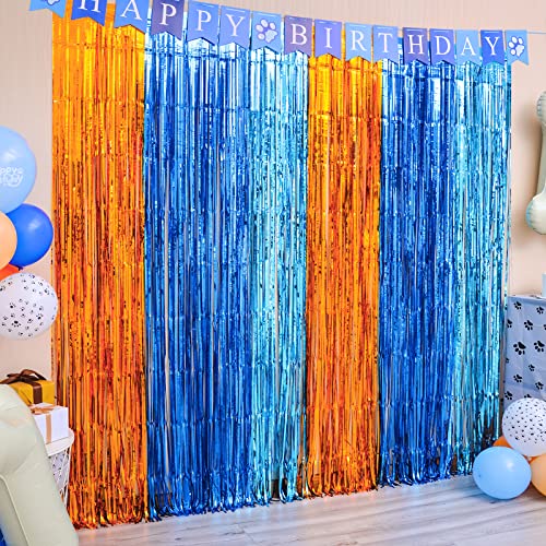 Blue Dog Party Foil Fringe Curtains - 2 Pack Tinsel Photo Backdrop