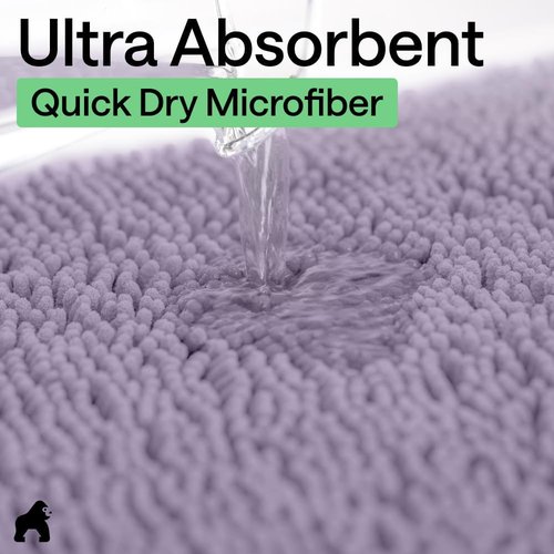 GORILLA GRIP Bath Rug Mat - Thick Soft Absorbent Chenille | Quick-Dry Microfiber, 44x26, Light Purple