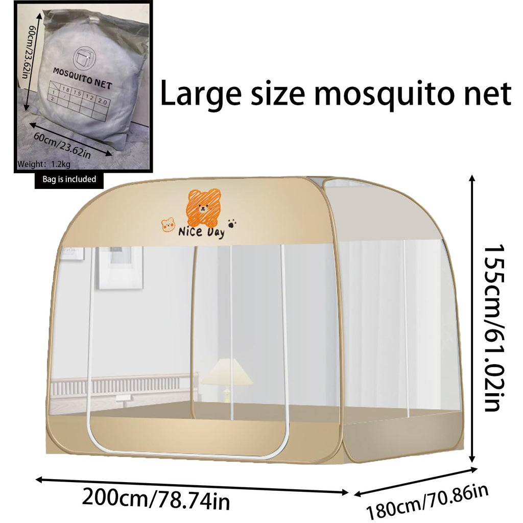 CMINGJ Mosquito Net for Bed, Portable pop up Mosquito Netting with Bottom, Free Installation-Suitable for Bedroom, Camping, Folding Portable Design for Baby Adults (Orange Bear) L79 x W71 x H61