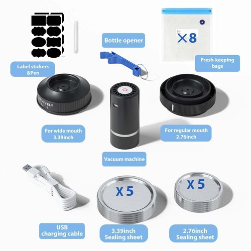Electric Mason Jar Vacuum Sealer Kit, Handheld Automatic Machine for Canning, Foodsaver, Vacuum Bags