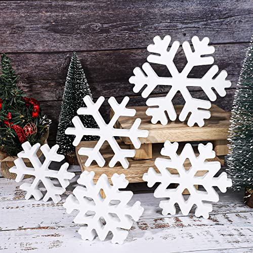 Christmas Wooden Snowflake Decor - 5pcs Winter Tabletop Signs for Holiday Home & Party
