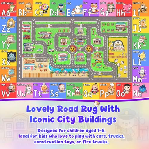 4x6 Kids Car Rug and Play Mat - Educational Road and Alphabet City Map