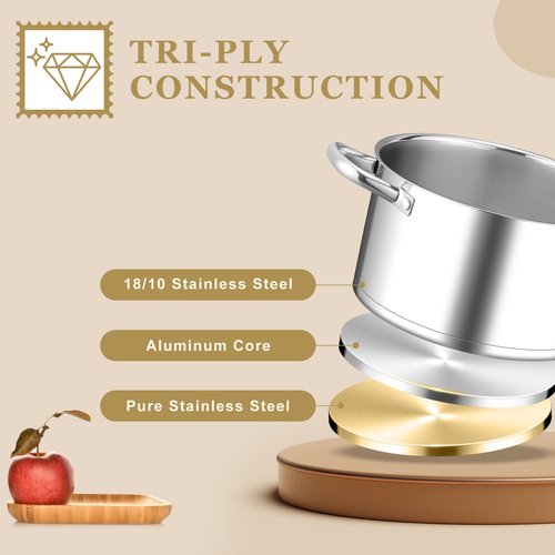 Leonyo Small Stock Pot, 4 Quart StockPot with Visible Lid for Soup Pasta Vegetable, 18/10 Stainless Steel Cooking Pasta Soup Pot for Induction Ceramic Gas Stoves, Tri-Ply Bottom & Dishwasher Safe