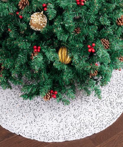Silver Sequin Christmas Tree Skirt 24 Inch - Small Sparkly Holiday Decor