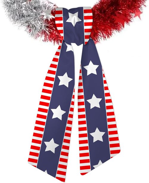 ABTOLS Patriotic Wreath Sash - Red White Stripe Satin Ribbon for 4th of July Decor | 56'' x 4.5''