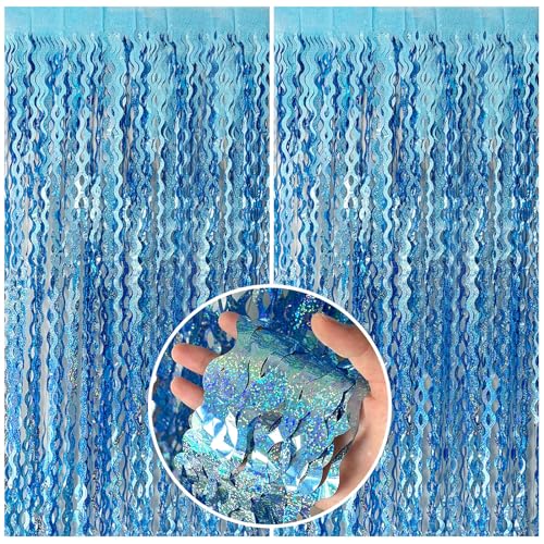 BOMSI Wavy Foil Fringe Curtain 2-Pack Metallic Tinsel Streamers Backdrop