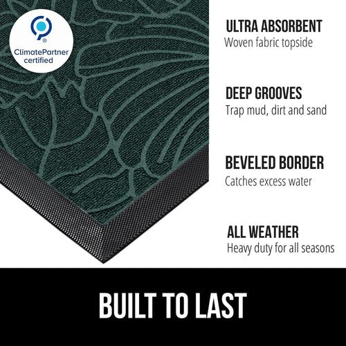 GORILLA GRIP Waterproof All-Season WeatherMAX Doormat - 60x24 Natural Rubber, Stain & Fade Resistant, Easy Clean Green Palm