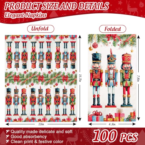Red Whaline 100Pcs Christmas Nutcracker Watercolor Holiday Paper Napkins
