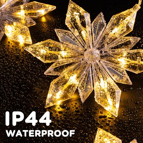 Marchpower 5-Pack 60LED Snowflake Window Lights (Warm White) – Large 9.25in Snowflakes, 3.3ft Lead, 8 Modes