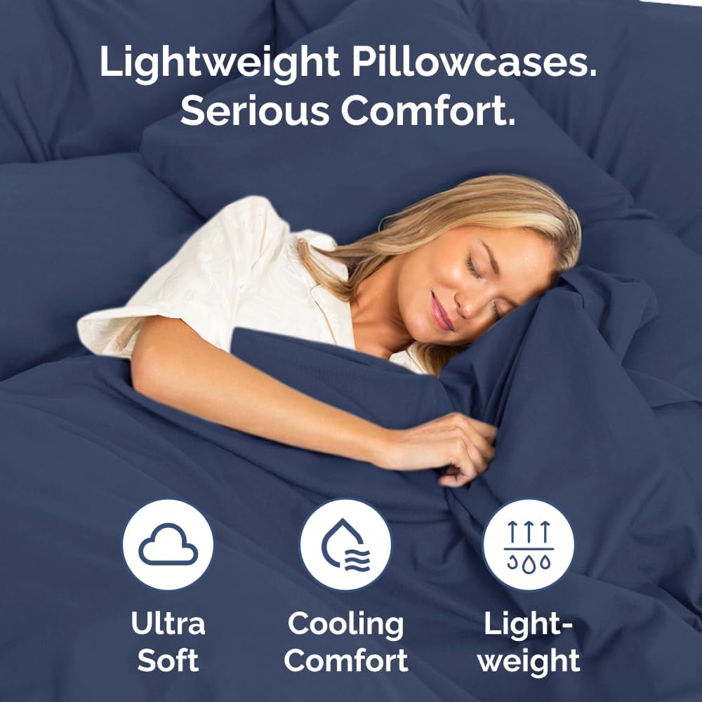 Skiennix Standard Pillow Cases Set of 2 | Ultra-Soft Hotel Quality, Wrinkle-Free, Navy Blue