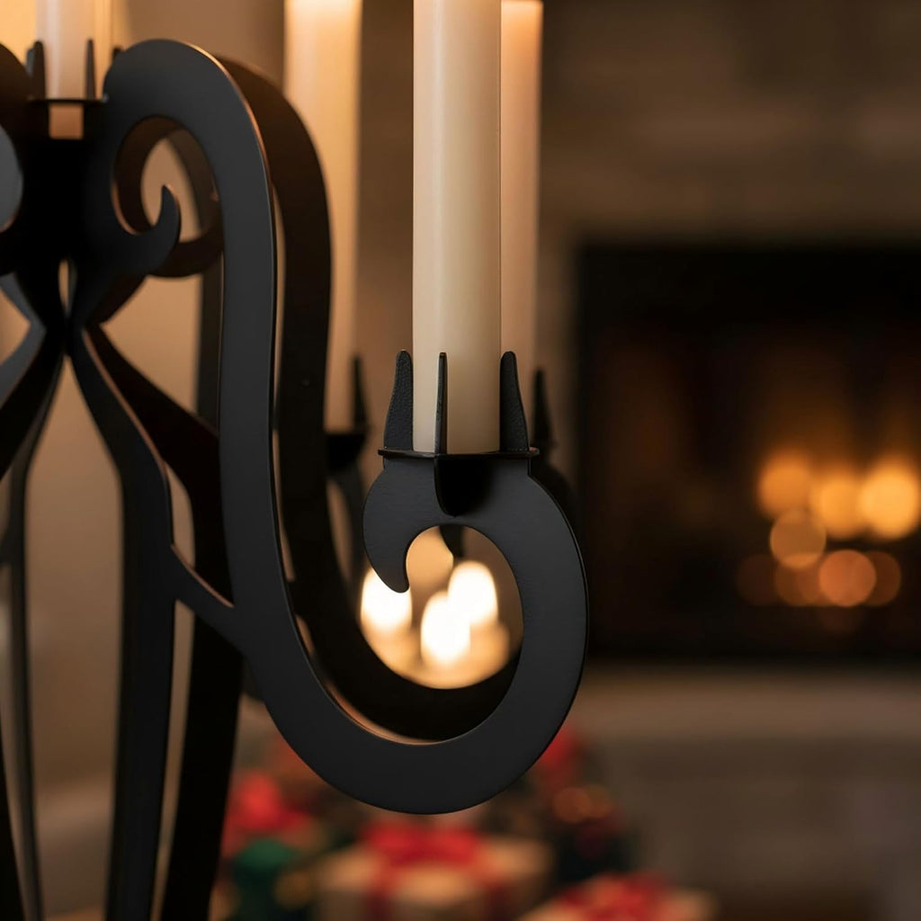 AIM & GGKK 7-Arm Black Metal Candelabra - Elegant Taper Candle Holders for Home Decor & Centerpieces