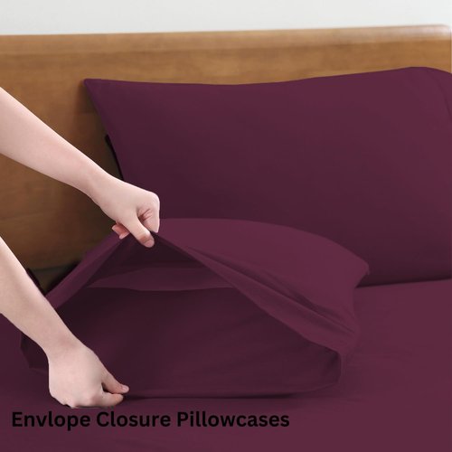 LANE LINEN 100% Organic Cotton Bed Sheets - Eco-Friendly Full Size, Soft Percale Weave in Windsor Wine