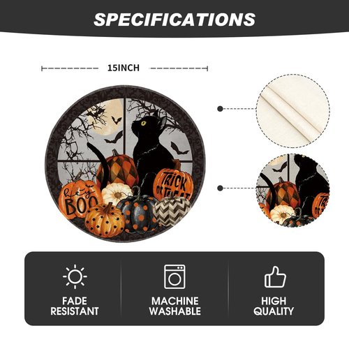 Artoid Mode Window Cat Halloween Round Placemats Set of 4, 14 Inch Table Mats for Party Kitchen Dining