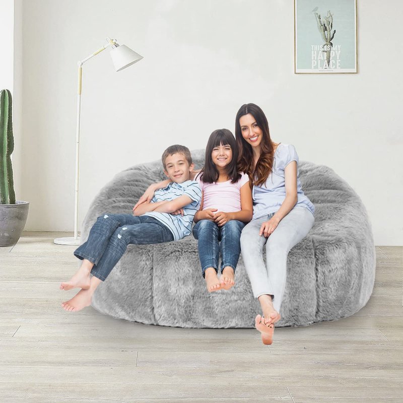 (No Filler) 6FT Giant Bean Bag Chair Cover Soft Faux RH Fur Sofa Bed Washable Bean Bag Couch Cover for Adult and Kids with Liner