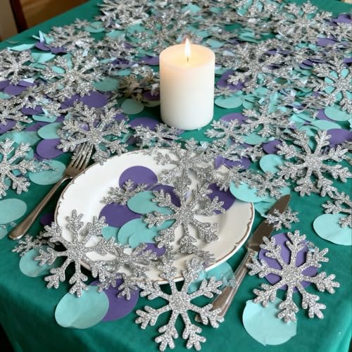 100Pcs Winter Snowflake & Circle Confetti Set for Holiday Parties