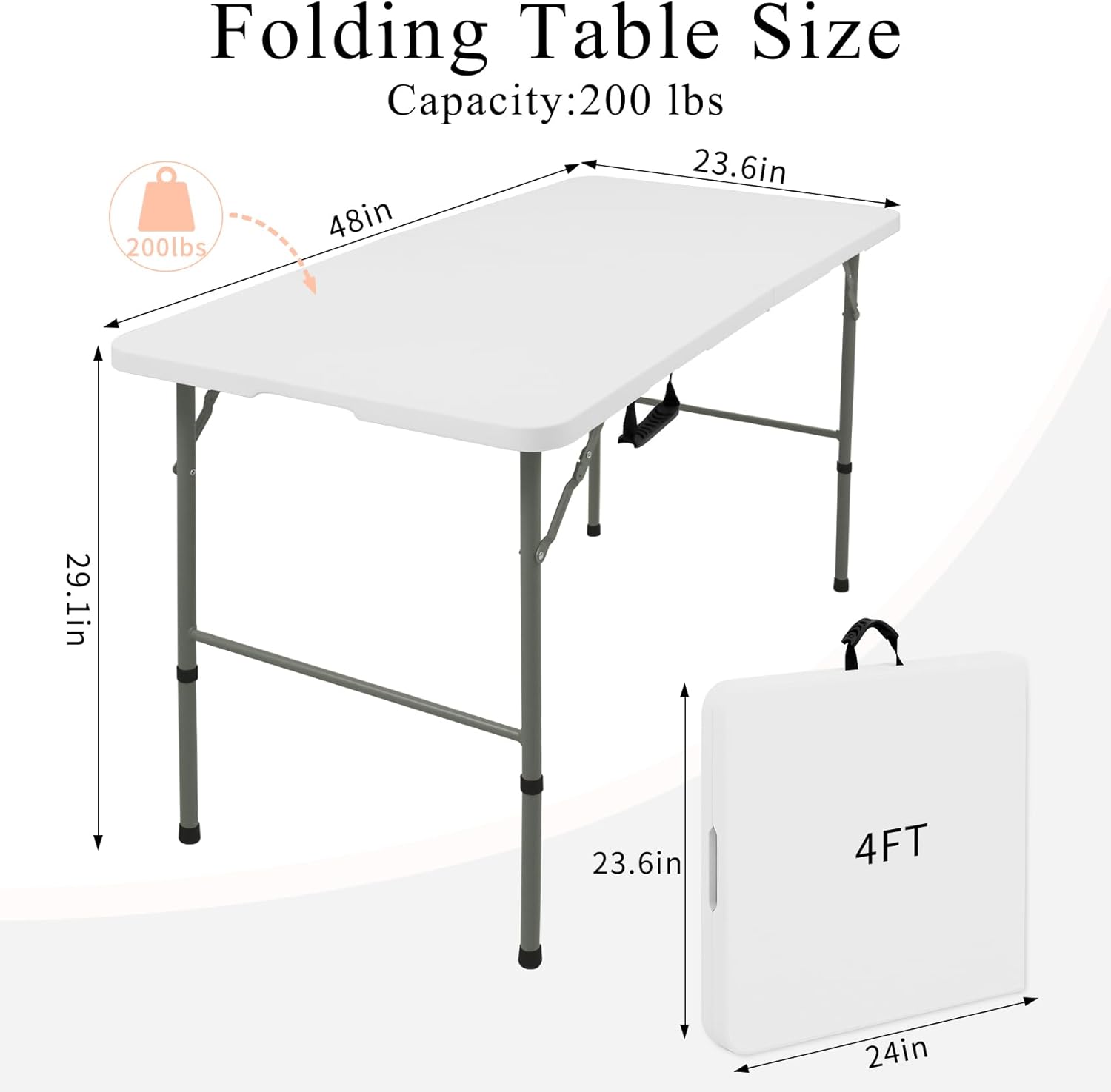 Skiennix Folding Table - Lightweight Portable Rectangular Design with Carrying Handle | 4 FT, White for Indoor/Outdoor Use