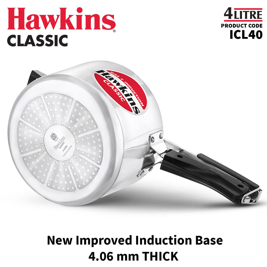Hawkins Aluminium Classic Pressure Cooker, Induction Inner Lid Cooker, Pan Cooker, Best Cooker, Silver Icl40 4 Litre